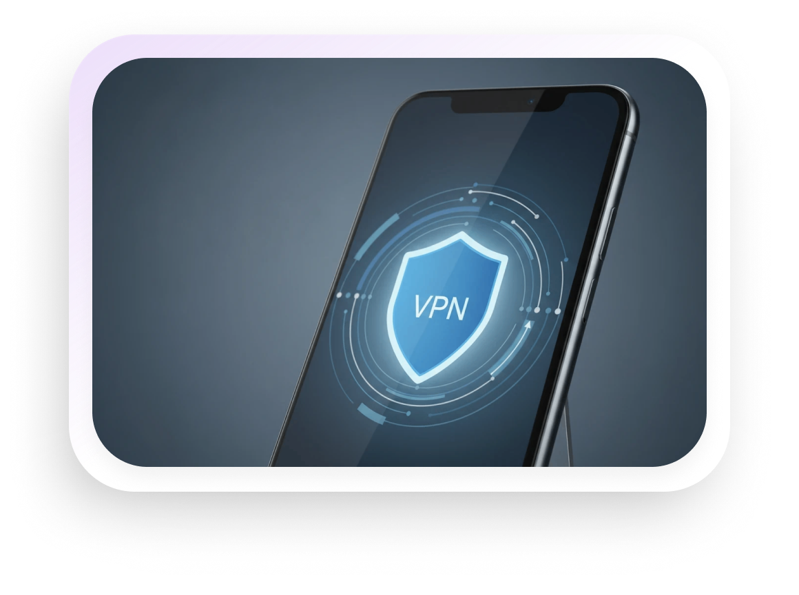 Иллюстрация: смартфон с активным VPN-щитом, защищающим данные пользователя